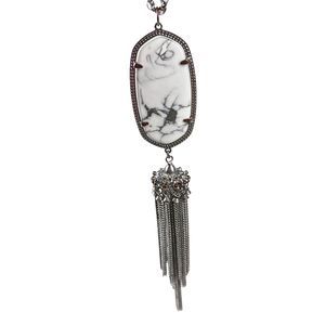 Kendra Scott Signature Rayne Tassel Pendant Necklace Howlite Long Silvertone
